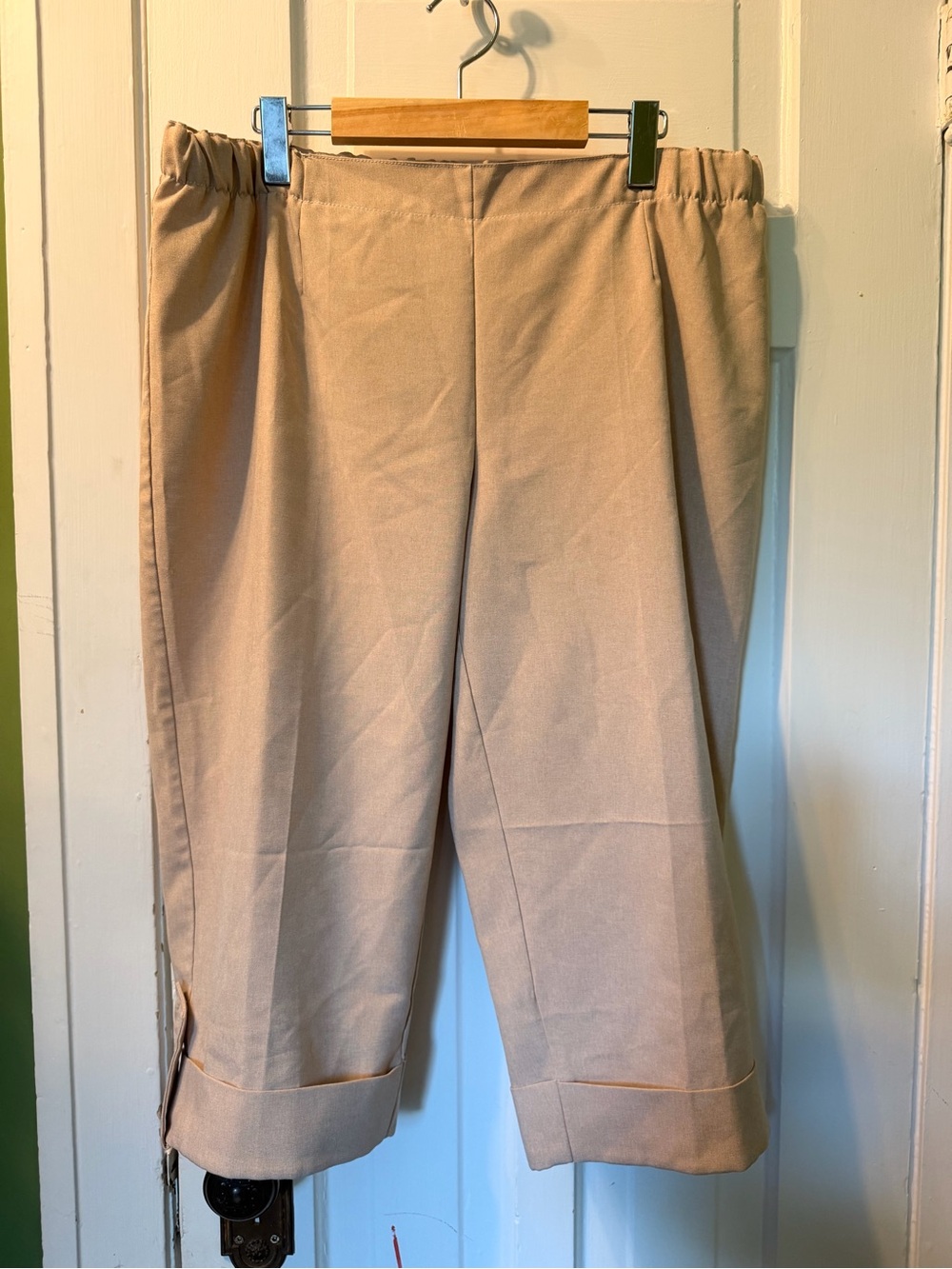 Neutral Beige Cropped Elastic-Waist Trousers for Women